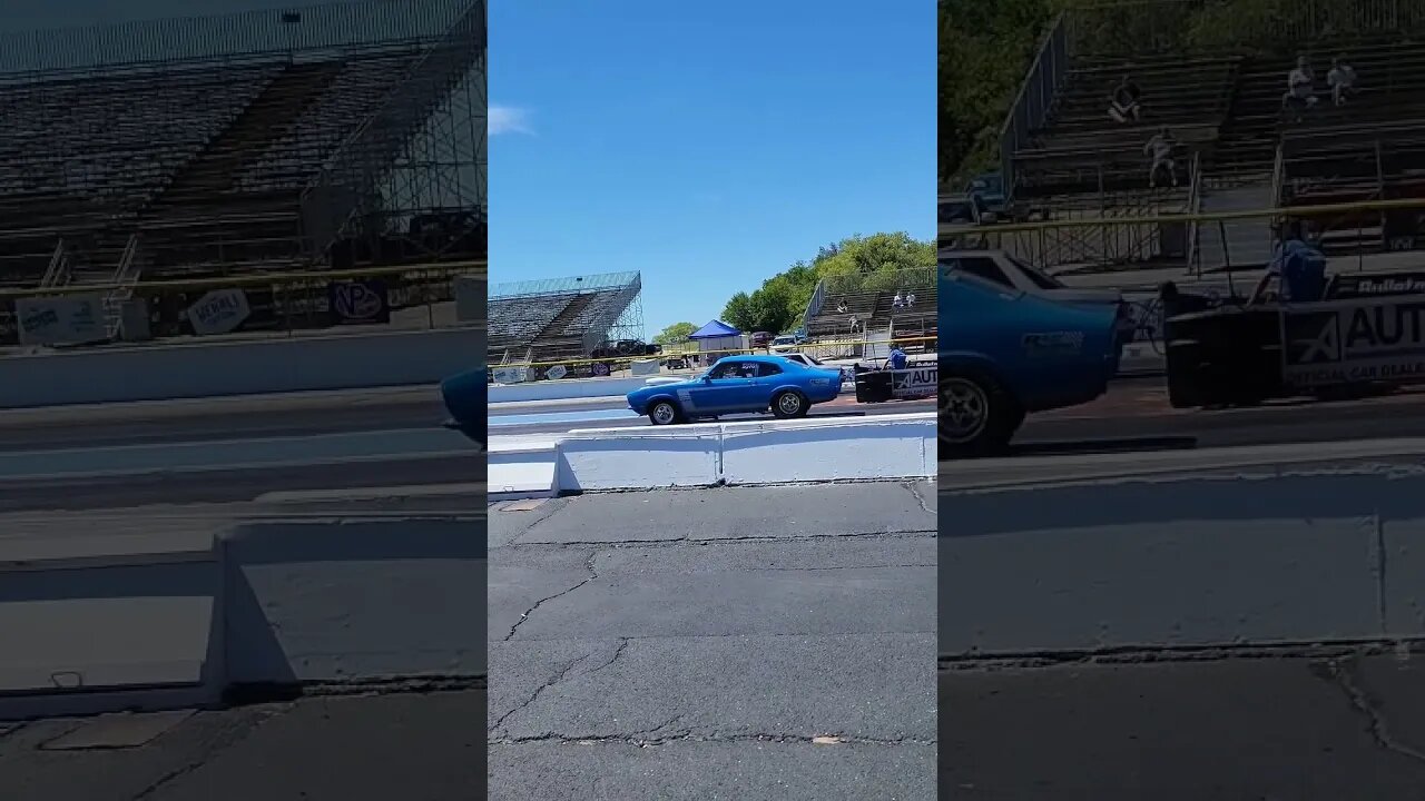 Maverick with the huge holeshot and wheelie leaves the Mustang behind