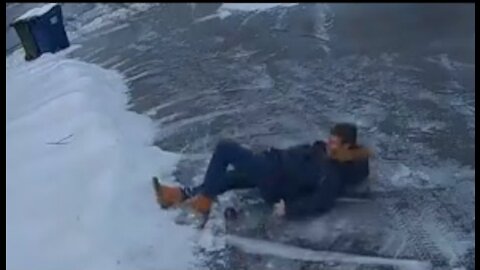 Man Slips Down Long Driveway Trying to Use Salt
