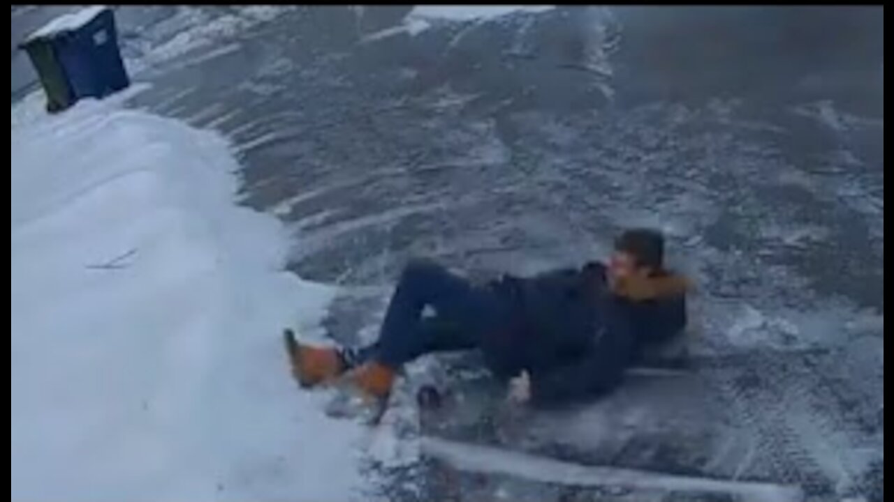 Man Slips Down Long Driveway Trying to Use Salt