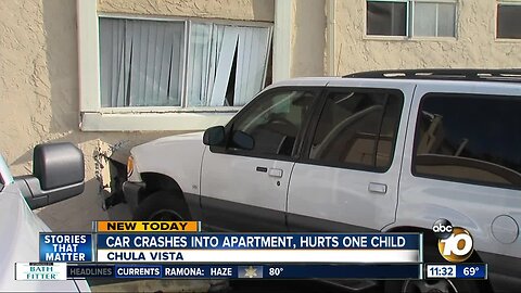 Car hits apartment, injures child