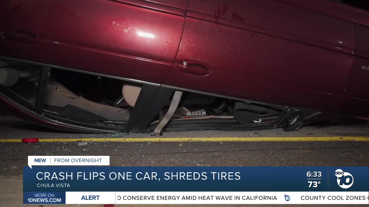 Crash on 805 freeway flips one car