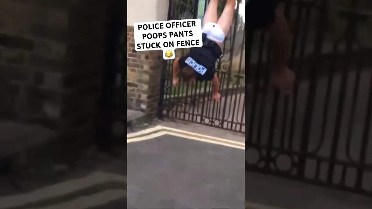 COP POOPS PANTS GETS STUCK ON FENCE 😂