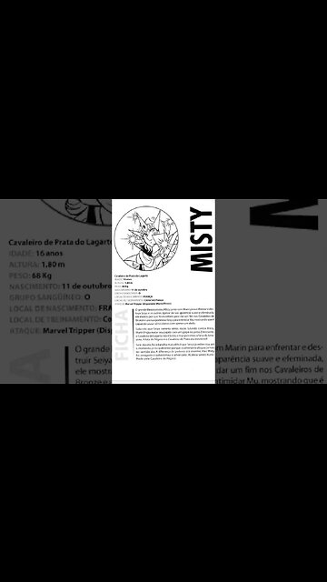 Os Cavaleiros Do Zodíaco - Misty Ficha [Pause o Vídeo Caso Não Consiga Ler]