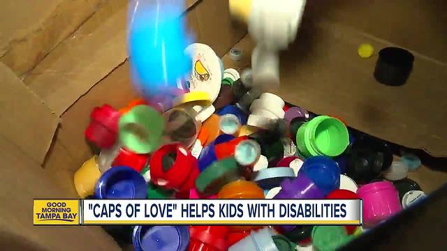 Saint Leo University students recycle boxes of bottle caps to help kids with disabilities