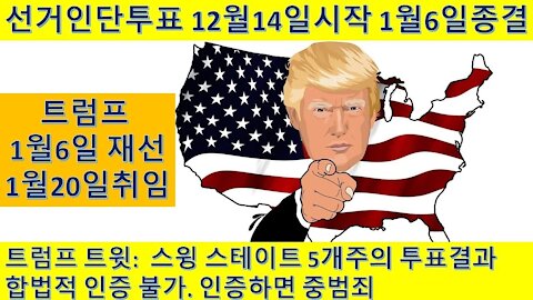 아리조나,네바다,조지아,펜실바니아 선거인단 트럼프에게 투표. 트럼프 1월6일 미의회에서재선, 1월 20일 취임으로 가닥잡혀 (25회)