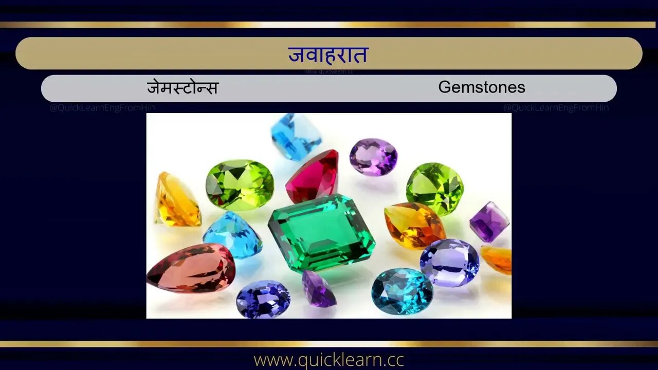 Learn English via Hindi with pictures - Gemstones हिन्दी से अंग्रेजी सीखें - जवाहरात #learnenglish