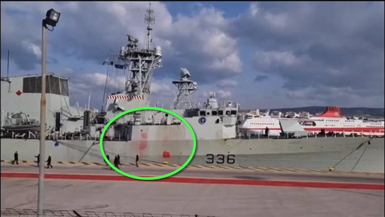 Greece: Protest against the entry of a NATO ship into the port (targeted with red paint)