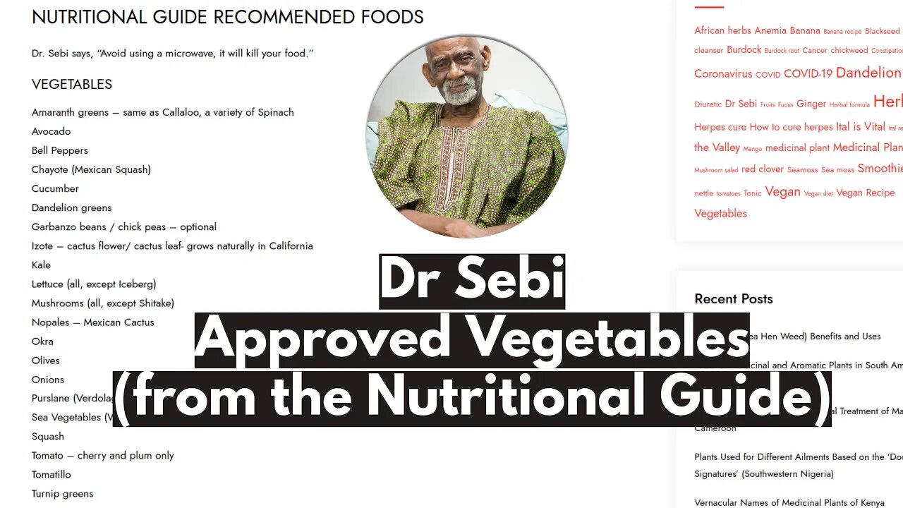 Dr Sebi - VEGETABLES LIST - From the NUTRITIONAL GUIDE #drsebiapproved