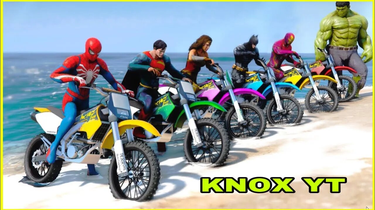 GTA 5 : Superheroes Dirt Bike Challenge SpiderMan, Iron Man,Hulk and Superman - ! (GTA 5 Mods)