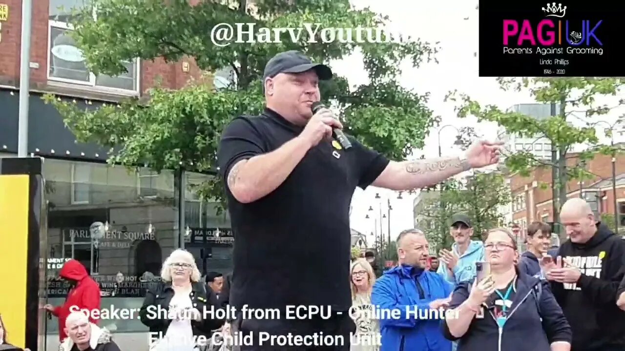 CENSORED BY ALL: Shaun Holt speaks at Oldham demo.