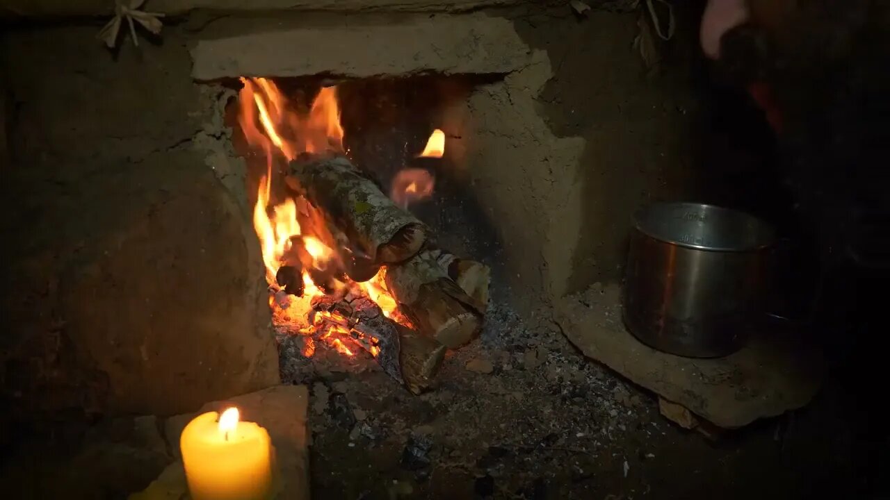 Building complete and warm survival shelter | Bushcraft earth hut, grass roof & fireplace with cla-1