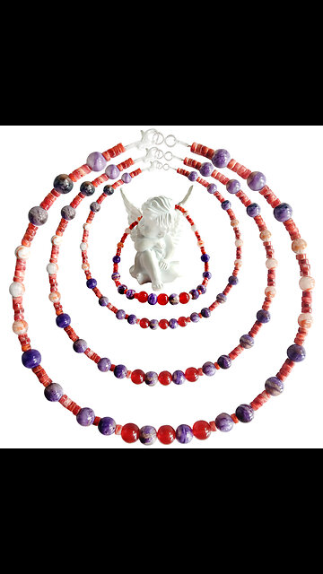 Red Spiny oyster beads Snowflake Phantom Quartz and Charoite red onyx Meditate Gift 05