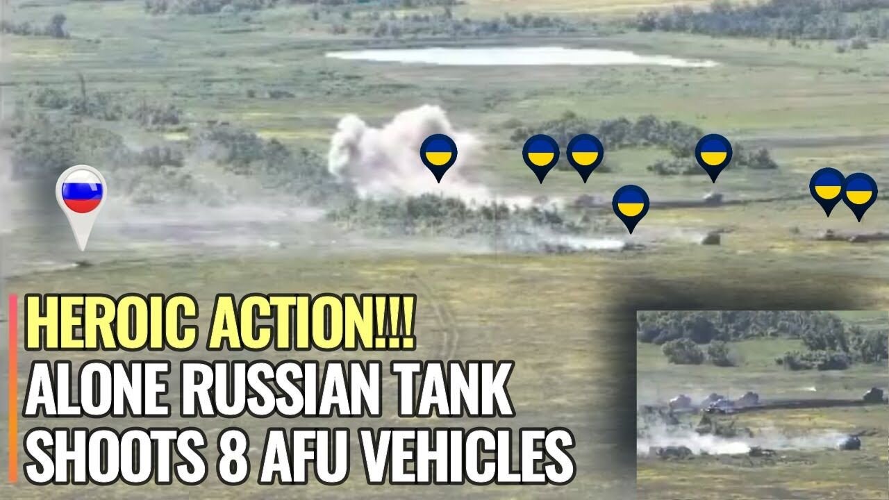 A Lone Russian tank stopped a convoy of 8 Ukrainian vehicles