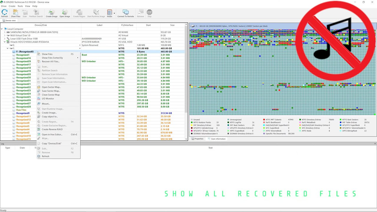 Recover Data From a Formatted / Reformatted Windows NTFS Drive Using R-Studio by R-Tools (No Music)
