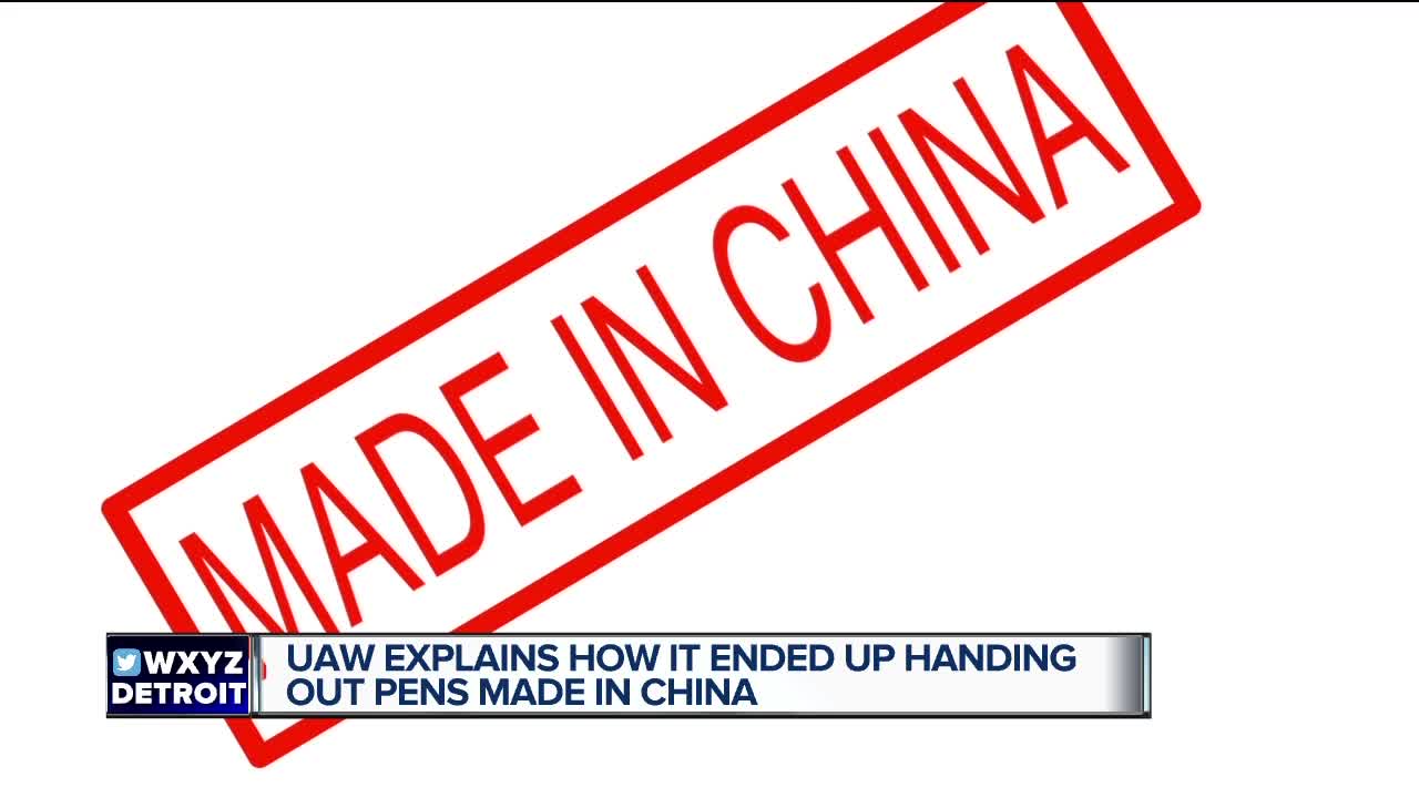 UAW explains how it ended up handing out pens made in China