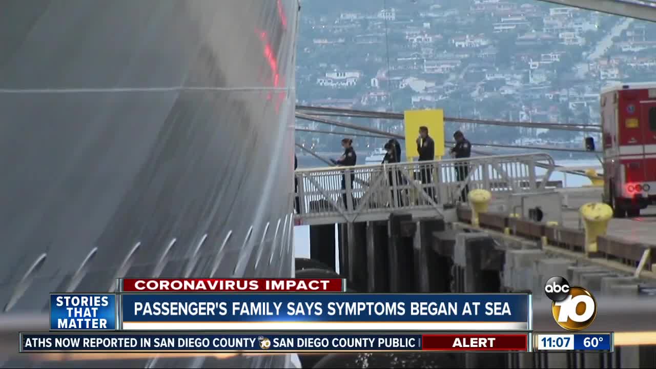 Passenger's family says symptoms began at sea