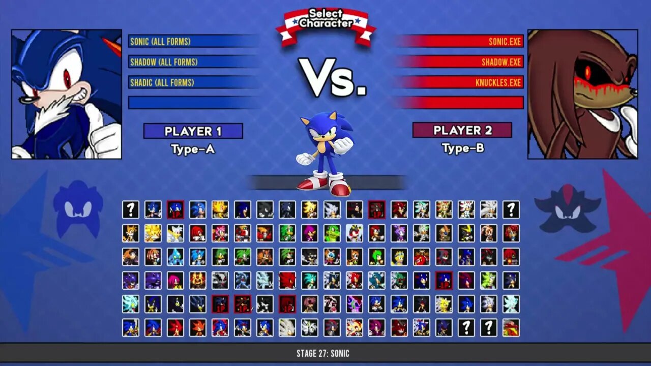 Sonic all forms & Shadow all forms & Shadic all forms VS Sonic exe & Shadow exe I SonicBattleMUGENHD