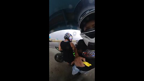 Biker's girlfriend gets hit by runaway tire!