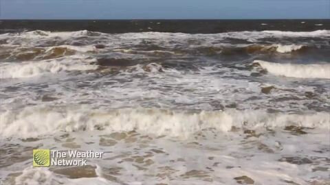 Winds churn up the sea on the New Brunswick coast