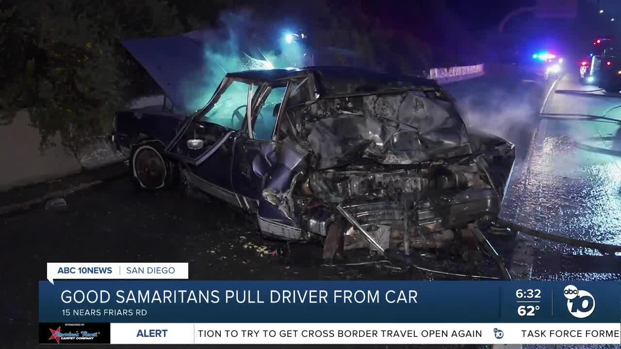 Good Samaritans help pull driver from burning car