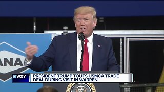 eadline President Trump speaks about USMCA, Selfridge at Warren auto supplier plant