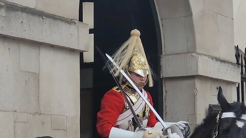 Combing his hair with his sword and scaring the tourist's #horseguardsparade