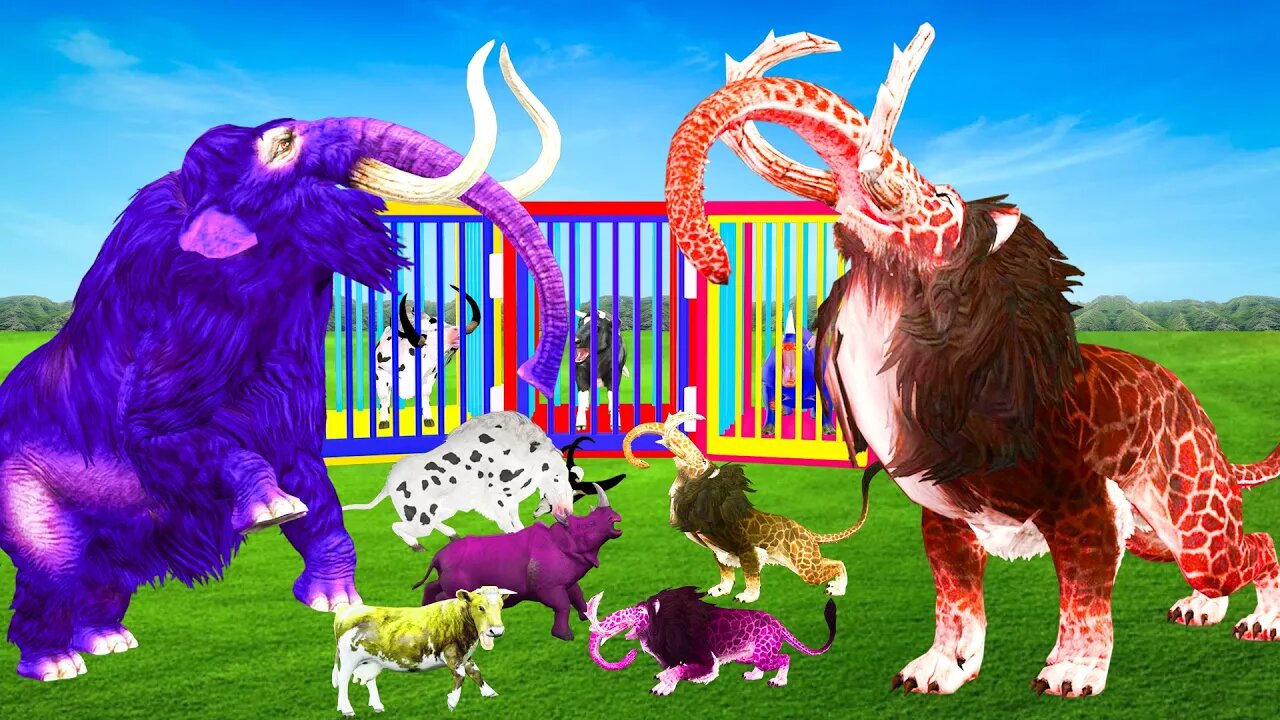 Woolly Mammoth vs Monster Lion Attack Cow Deer Mammoth Vs Giant Lion Animal Revolt Epic Battle