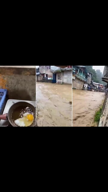 Casually cooking breakfast during insane flooding right outside
