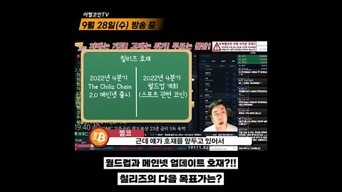 칠리즈 전망 차트분석 재매수 시점 | 알트의 모든것 chz chiliz | 비트코인 실시간 생방송 9월28일 쩔코TV #shorts #쇼츠 #숏츠