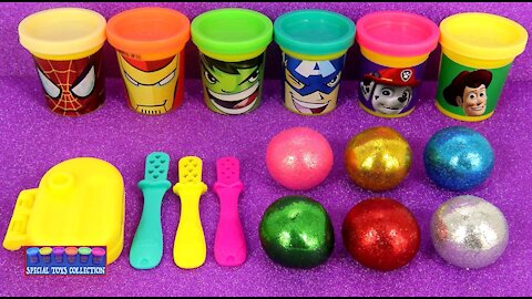 6 Glitter, Play Doh, Balls, Making 3 Ice-Cream, Learn Colors, for Kids, PJ Masks, LOL, Surprise Eggs