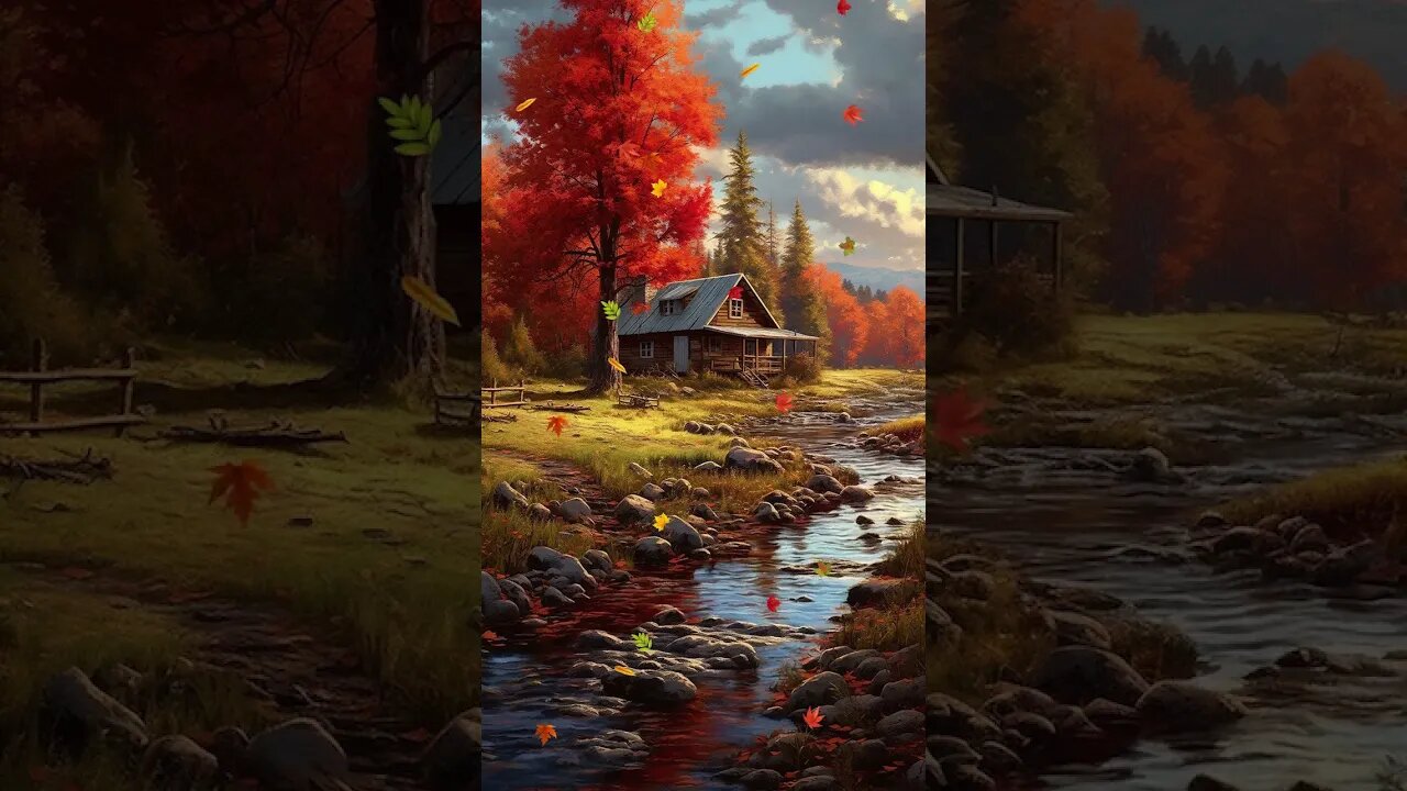 #autumn #tree #house #landscape #nature #river #fall #digitalart #ringtone #colorful #seasonal #red