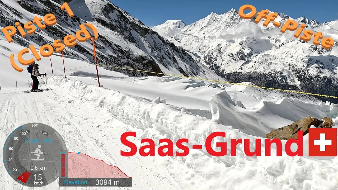 [4K] Skiing Saas Grund, Closed Piste 1 Off-Piste 3150m Spring Skiing, Wallis Schweiz, GoPro HERO11