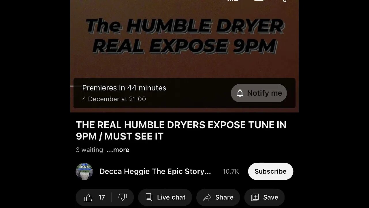 The #once Decca Heggie going to expose humble dryer .. tune in later for my rite to reply #once