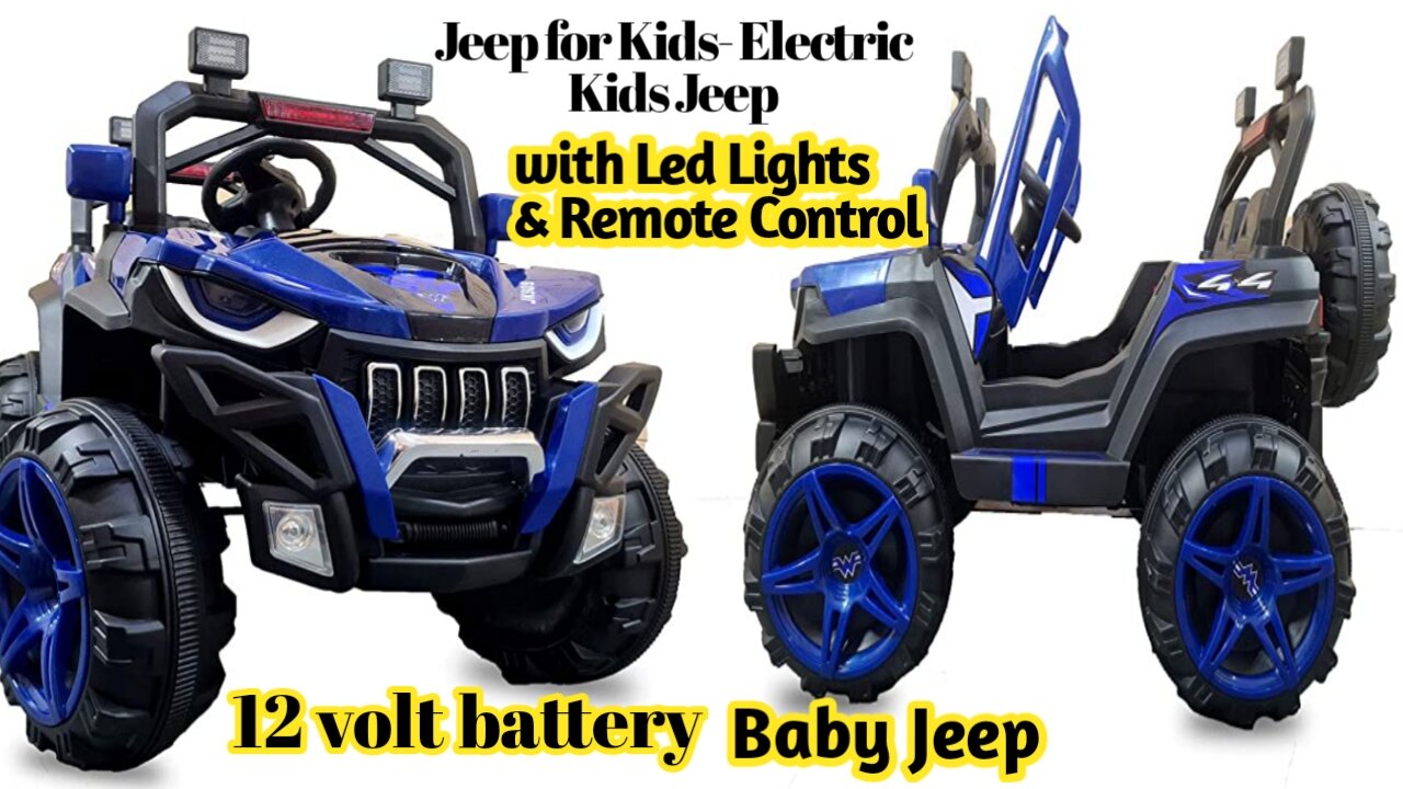 Electric Jeep for Kids with Led Lights and Remote Control Blue Jeep