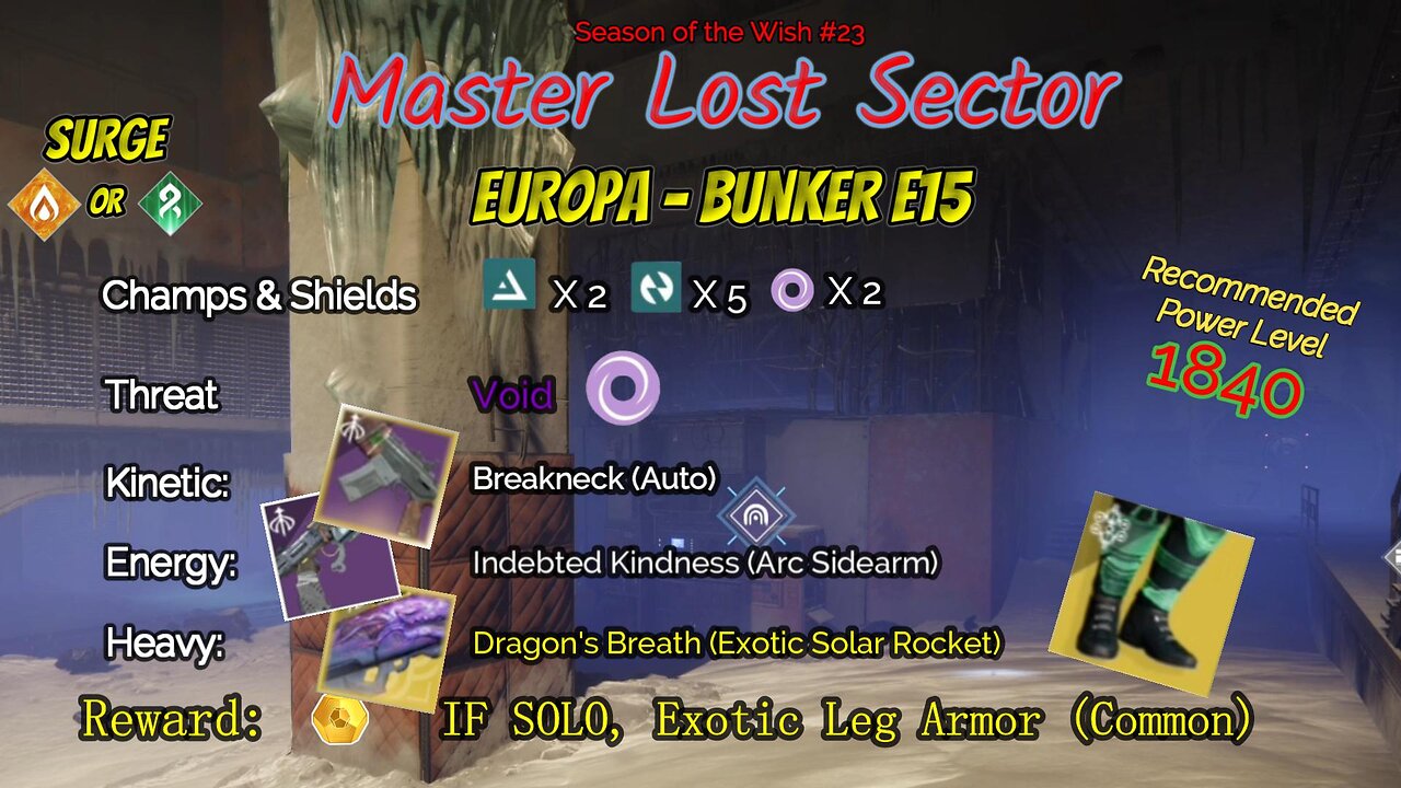 Destiny 2 Master Lost Sector: Europa - Bunker E15 on my Solar Hunter 1-4-24