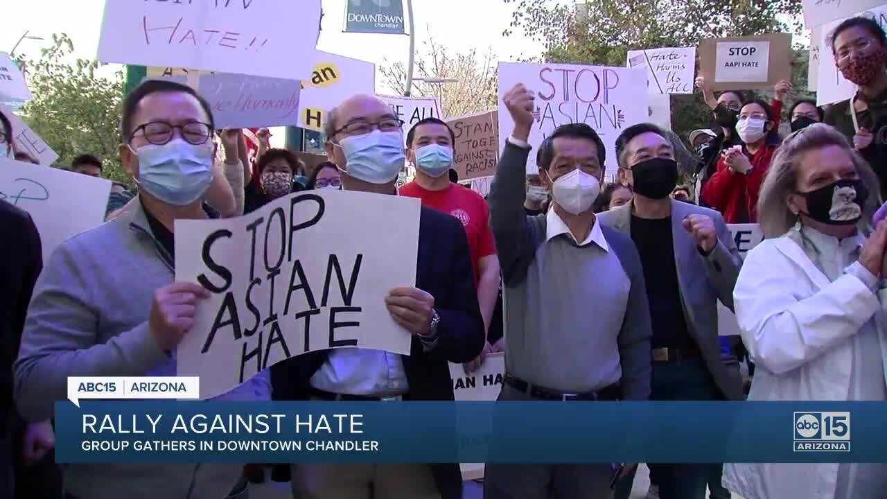 People gather in Chandler for rally against hate crimes toward Asian Americans