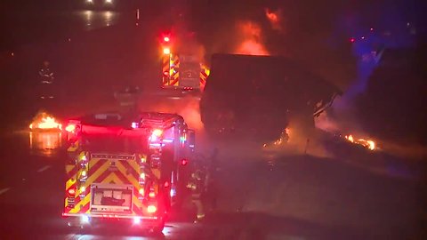 Semi truck becomes completely engulfed in flames on Ohio Turnpike