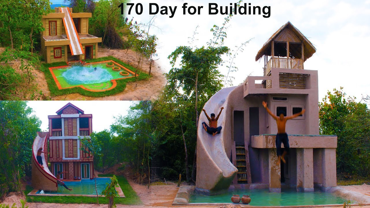 Amazing Top 3 Build Water Slide To Swimming Pool On Three Story Villa House