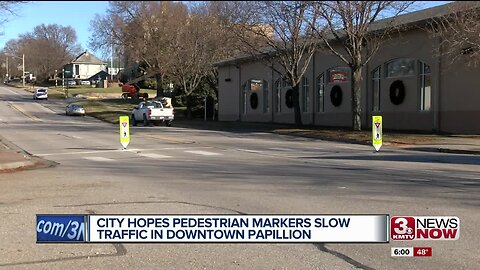 City hopes pedestrian markers slow traffic in downtown Papillion