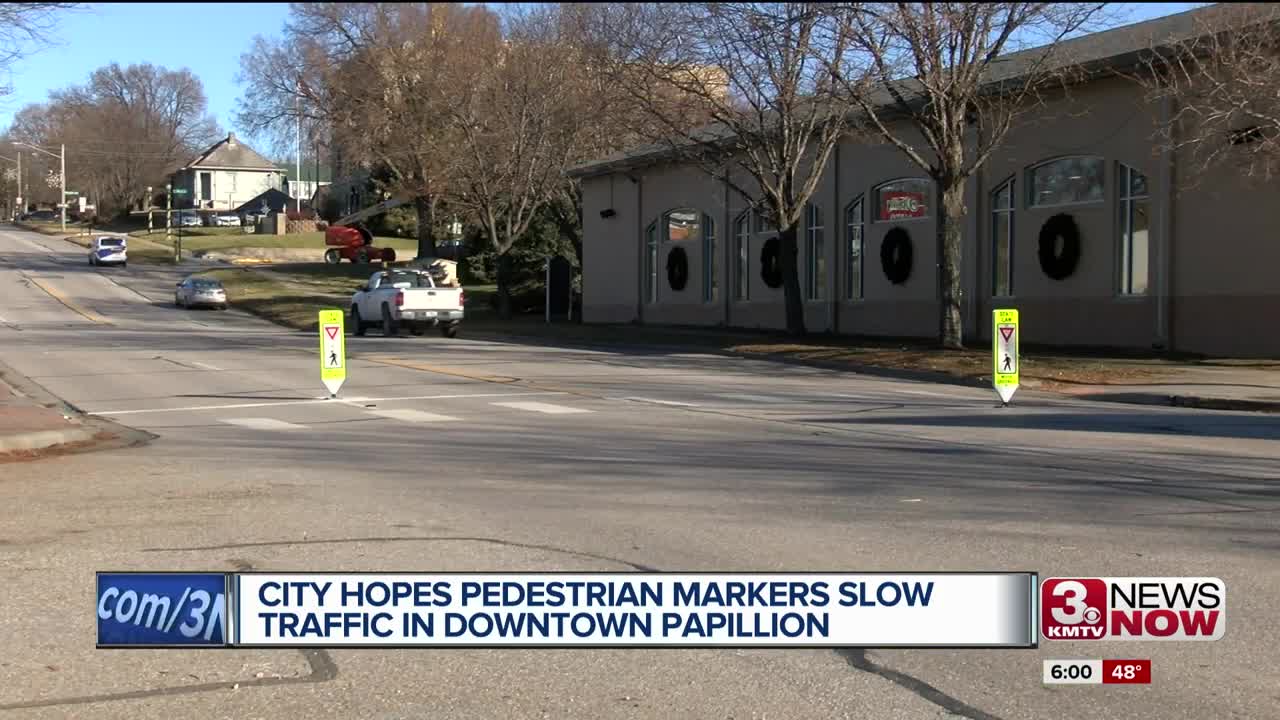 City hopes pedestrian markers slow traffic in downtown Papillion