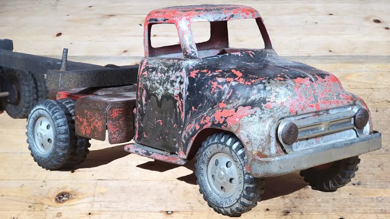 1955 Tonka Log Hauler Semi Truck and Trailer Restoration