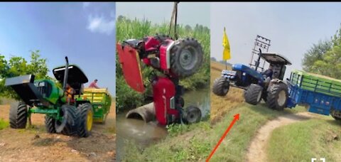 😳Live tractor accident new Holland 3630, John Deere 5405 in full loaded trolley arjun accident