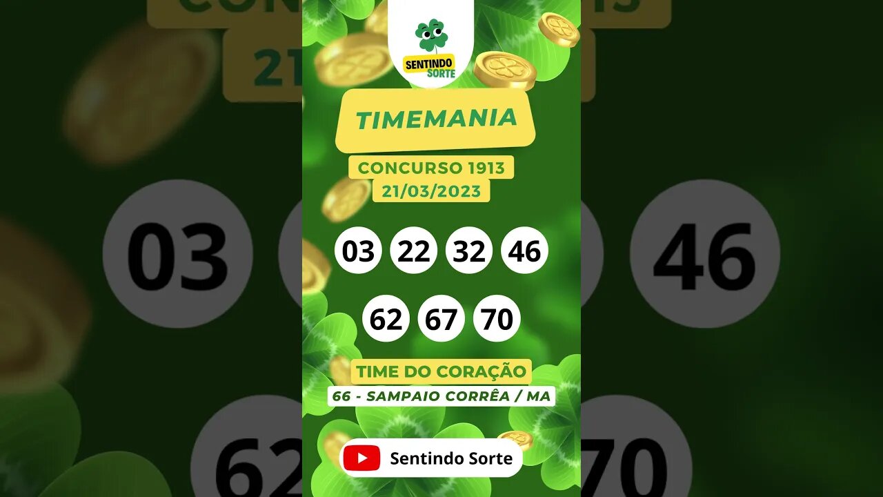 🍀 Resultado TIMEMANIA 1913 | Sentindo Sorte #shorts