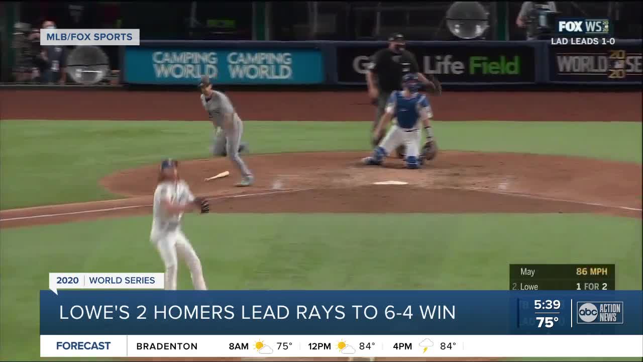 Brandon Lowe homers twice, Rays hold off Dodgers to even World Series