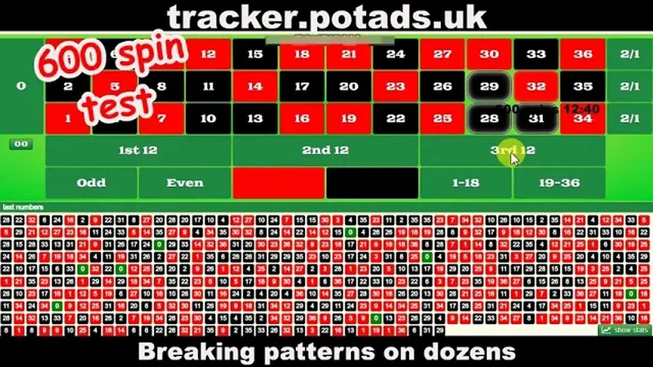 How to play dozens on roulette PART 3 - Breaking patterns 600 spin test !