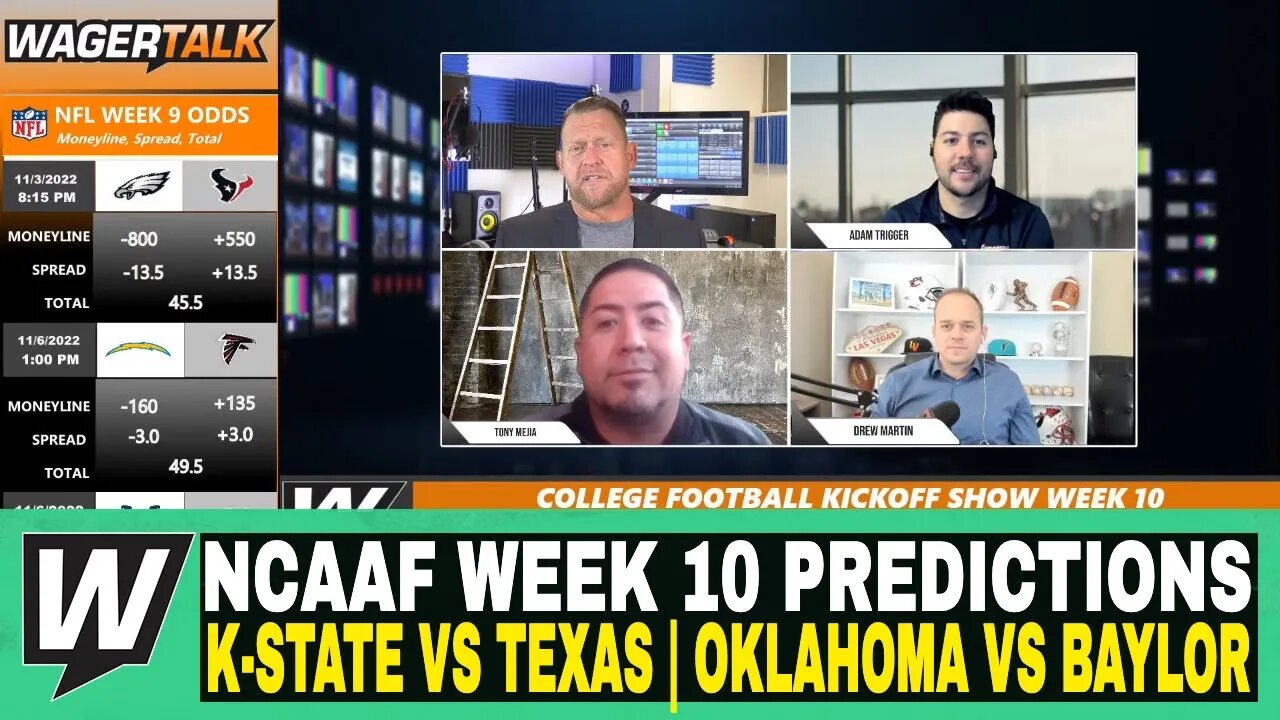 Happy Hour CFB Kickoff Show | NCAAF Week 10 Predictions | K-State vs Texas | Oklahoma vs Baylor