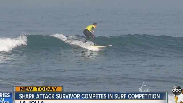 Shark attack survivor competes in surfing competition