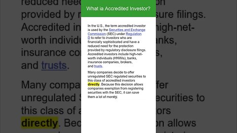 #MONEYSHORTS - What is An ACCREDITED INVESTOR?