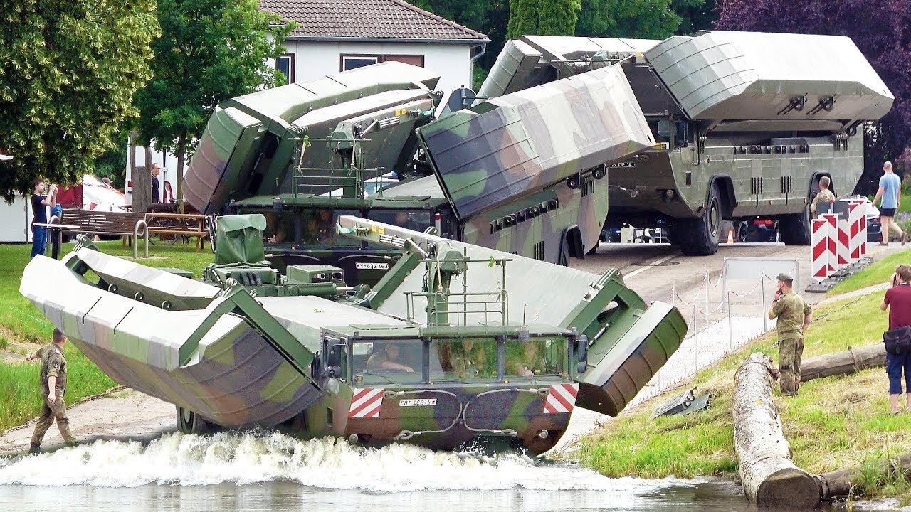 M3 Amphibious Rig driving into River _ Ferry Operation