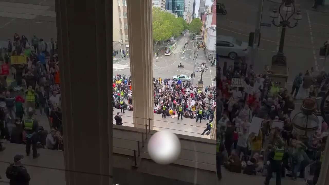 AUSTRALIA - View From Inside Victoria Government Building - Crowd Chants "Kill The Bill"